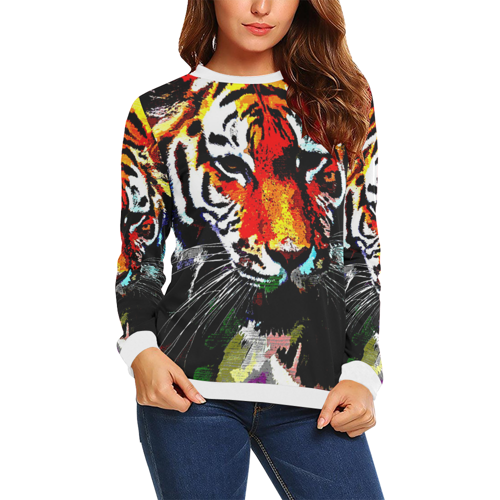 TIGER 12 All Over Print Crewneck Sweatshirt for Women (Model H18)