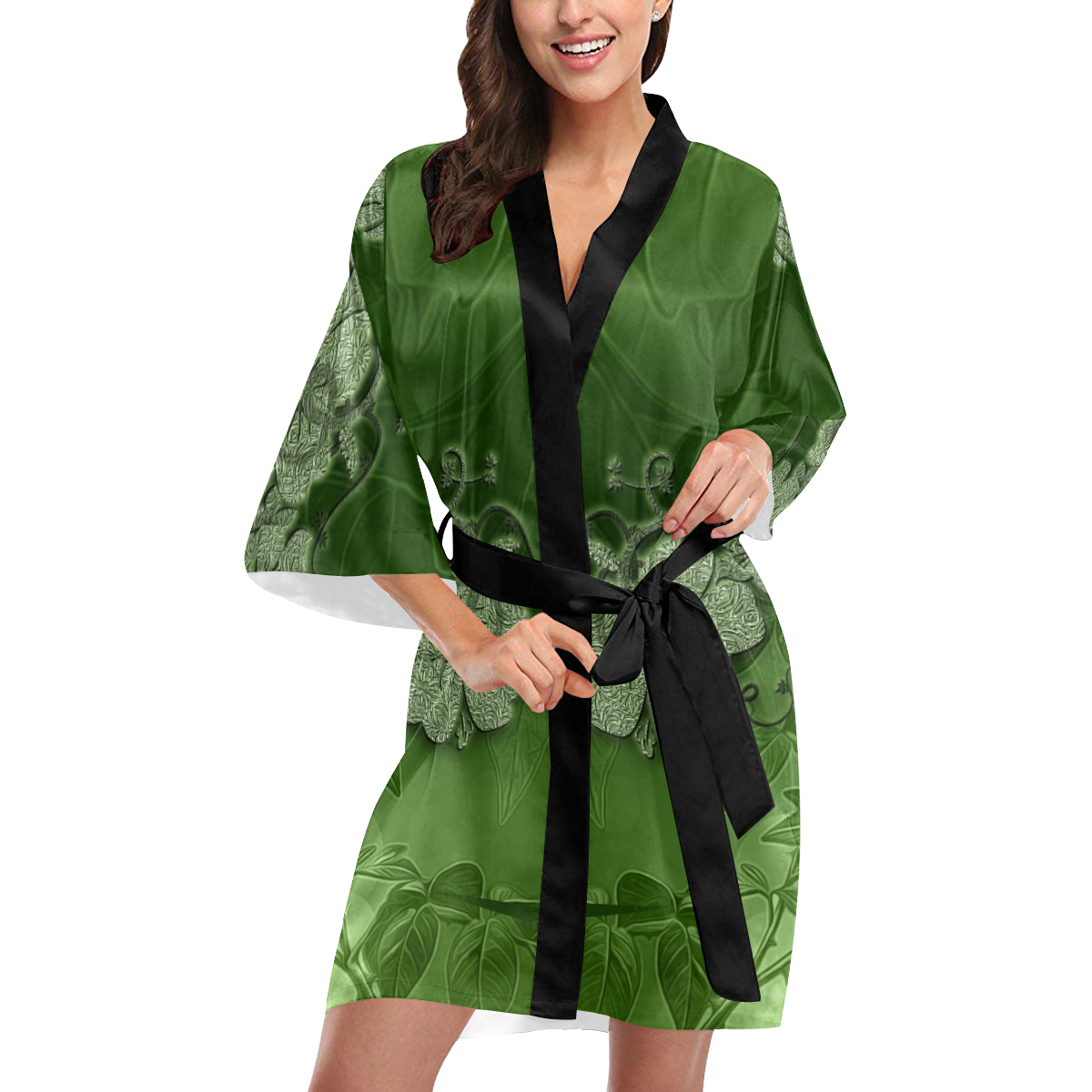 Wonderful green floral design Kimono Robe