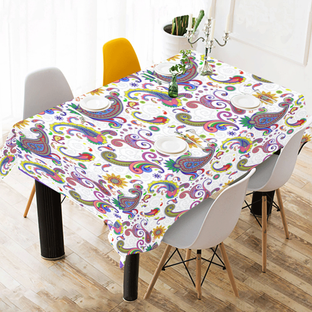 Bright paisley Cotton Linen Tablecloth 52"x 70"