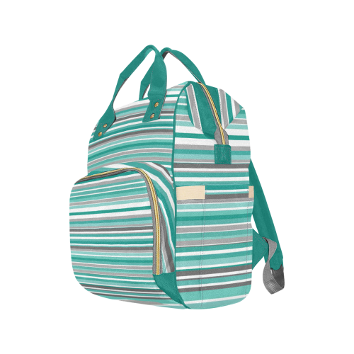 Turquoise Grey Stripe Multi-Function Diaper Backpack/Diaper Bag (Model 1688)