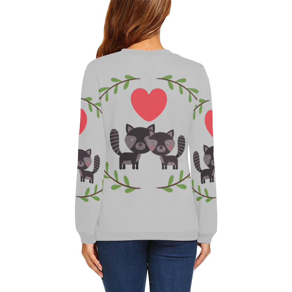 Racoons Grey All Over Print Crewneck Sweatshirt for Women (Model H18)