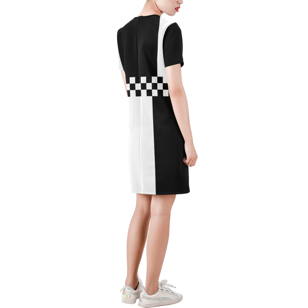 Mod Ska Punk Black and White by ArtformDesigns Short-Sleeve Round Neck A-Line Dress (Model D47)