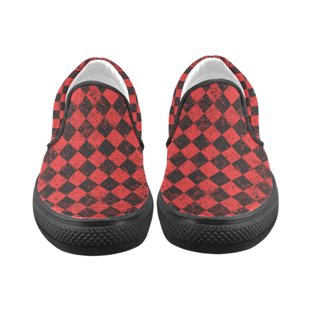 LADIES_CHECK_RED_BLK Women's Unusual Slip-on Canvas Shoes (Model 019)