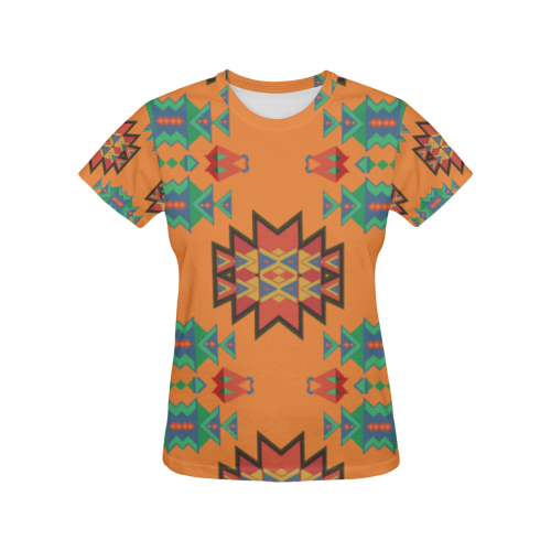 Misc shapes on an orange background All Over Print T-Shirt for Women (USA Size) (Model T40)