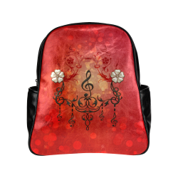 Music clef with floral design Multi-Pockets Backpack (Model 1636)