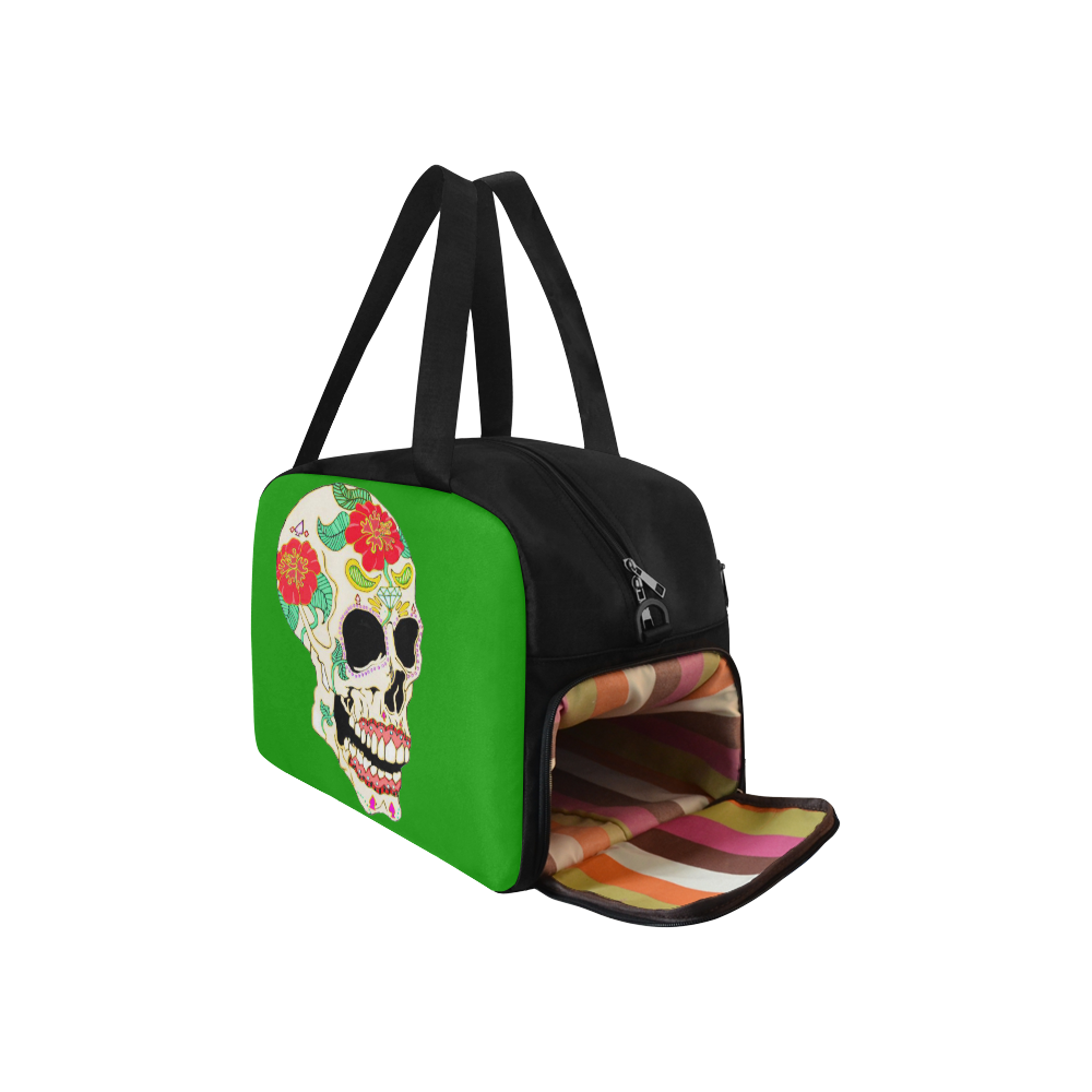 Flower Sugar Skull Green Fitness Handbag (Model 1671)