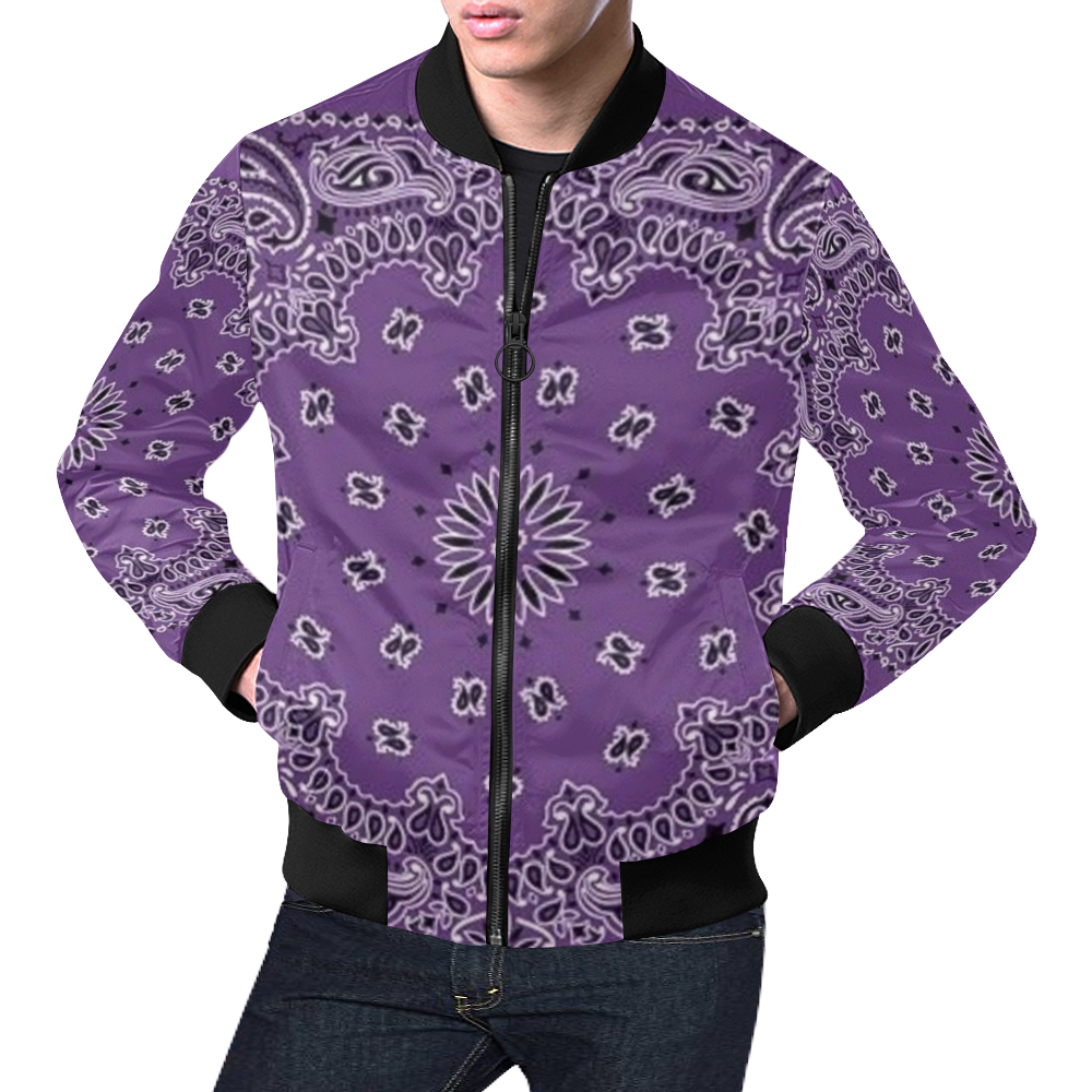KERCHIEF PATTERN PURPLE All Over Print Bomber Jacket for Men/Large Size (Model H19)