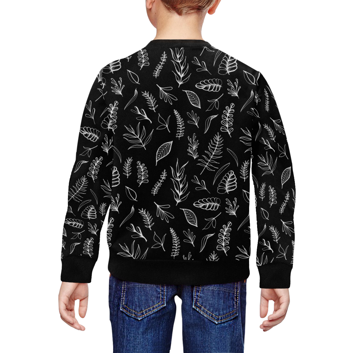 BLACK DANCING LEAVES All Over Print Crewneck Sweatshirt for Kids (Model H29)