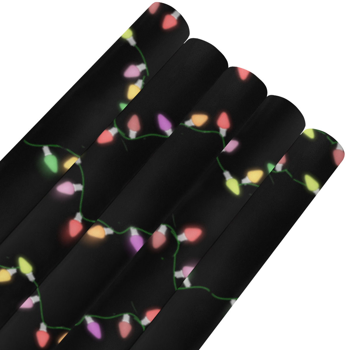 Festive Christmas Lights on Black Gift Wrapping Paper 58"x 23" (5 Rolls)
