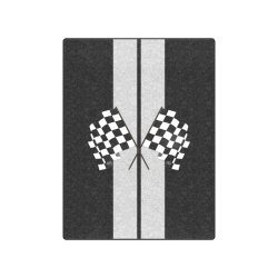 Racing Stripe, Checkered Flags, Black and Silver Blanket 50"x60"