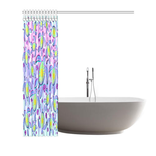 Sea Turtle and Sun Abstract Glitch Ultraviolet Shower Curtain 72"x72"