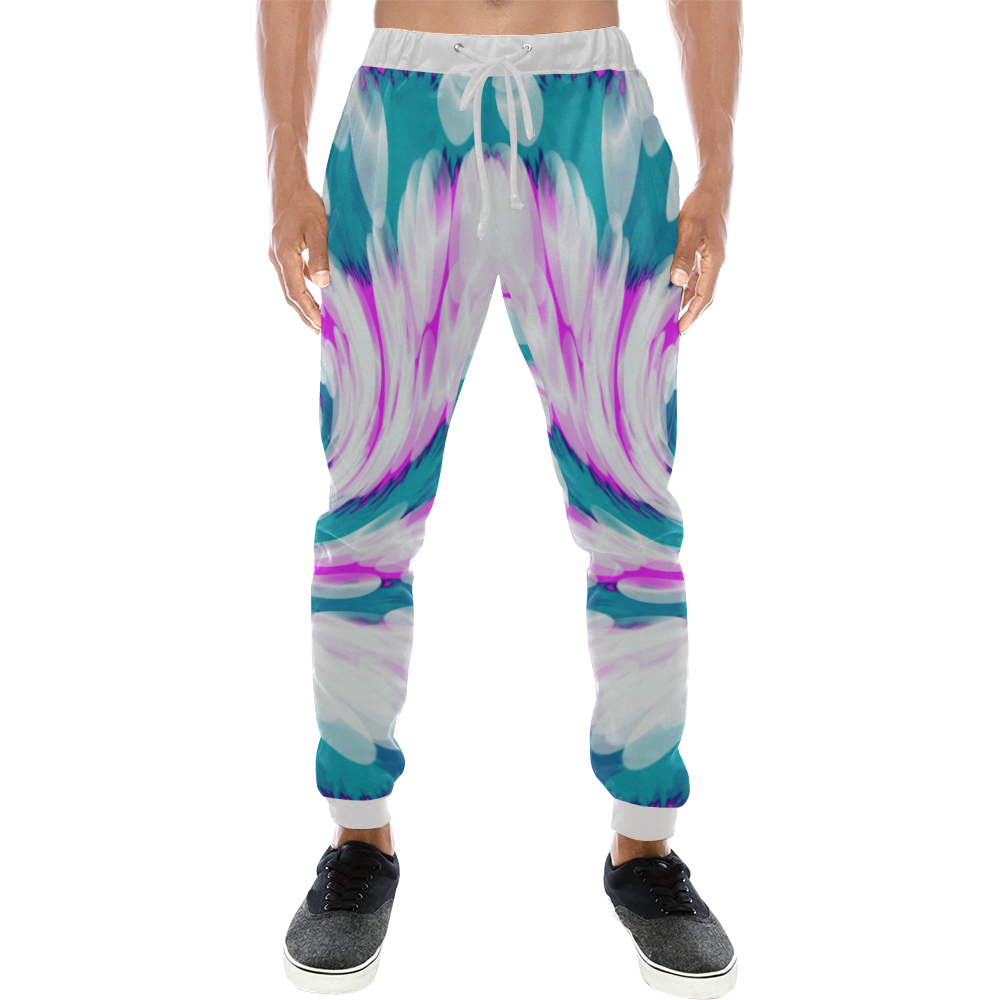 Turquoise Pink Tie Dye Swirl Abstract Men's All Over Print Sweatpants (Model L11)
