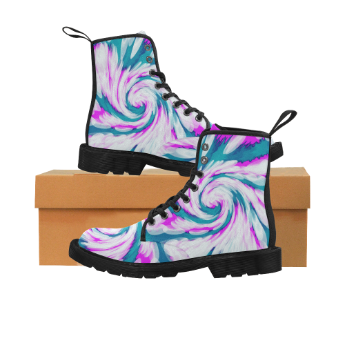 Turquoise Pink Tie Dye Swirl Abstract Martin Boots for Women (Black) (Model 1203H)