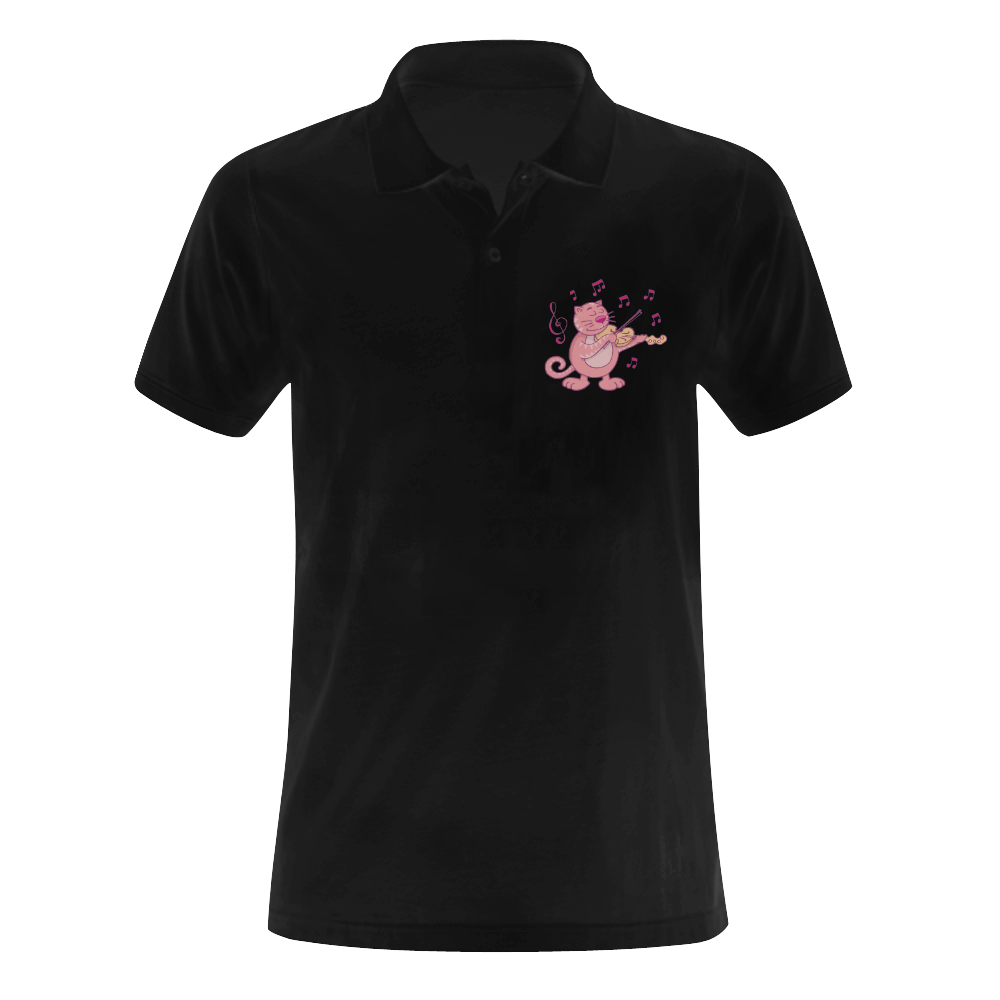 Cat with Violin Men's Polo Shirt (Model T24)