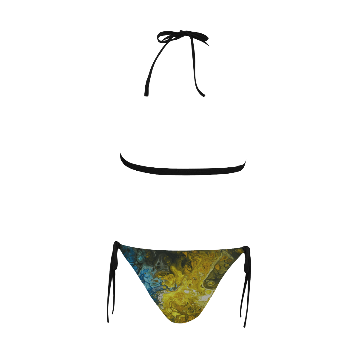 Fantasy Swirl Yellow Blue. Buckle Front Halter Bikini Swimsuit (Model S08)