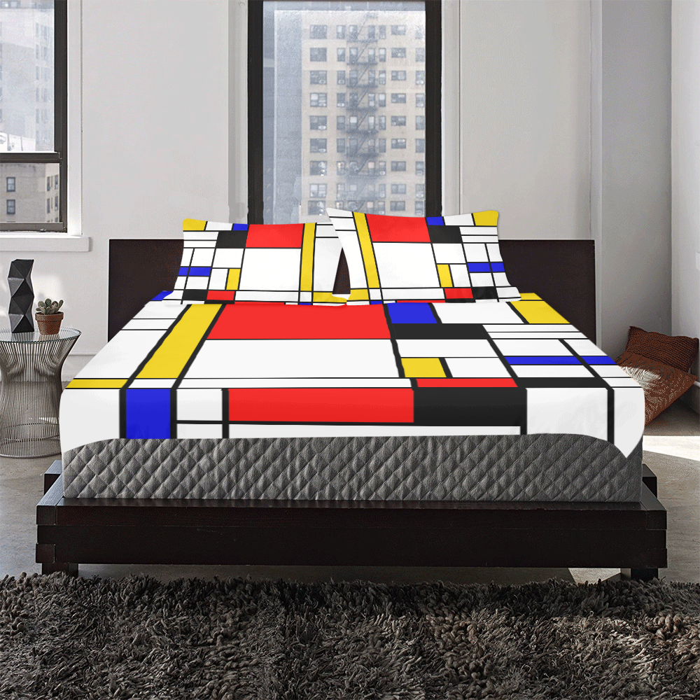 Bauhouse Composition Mondrian Style 3-Piece Bedding Set