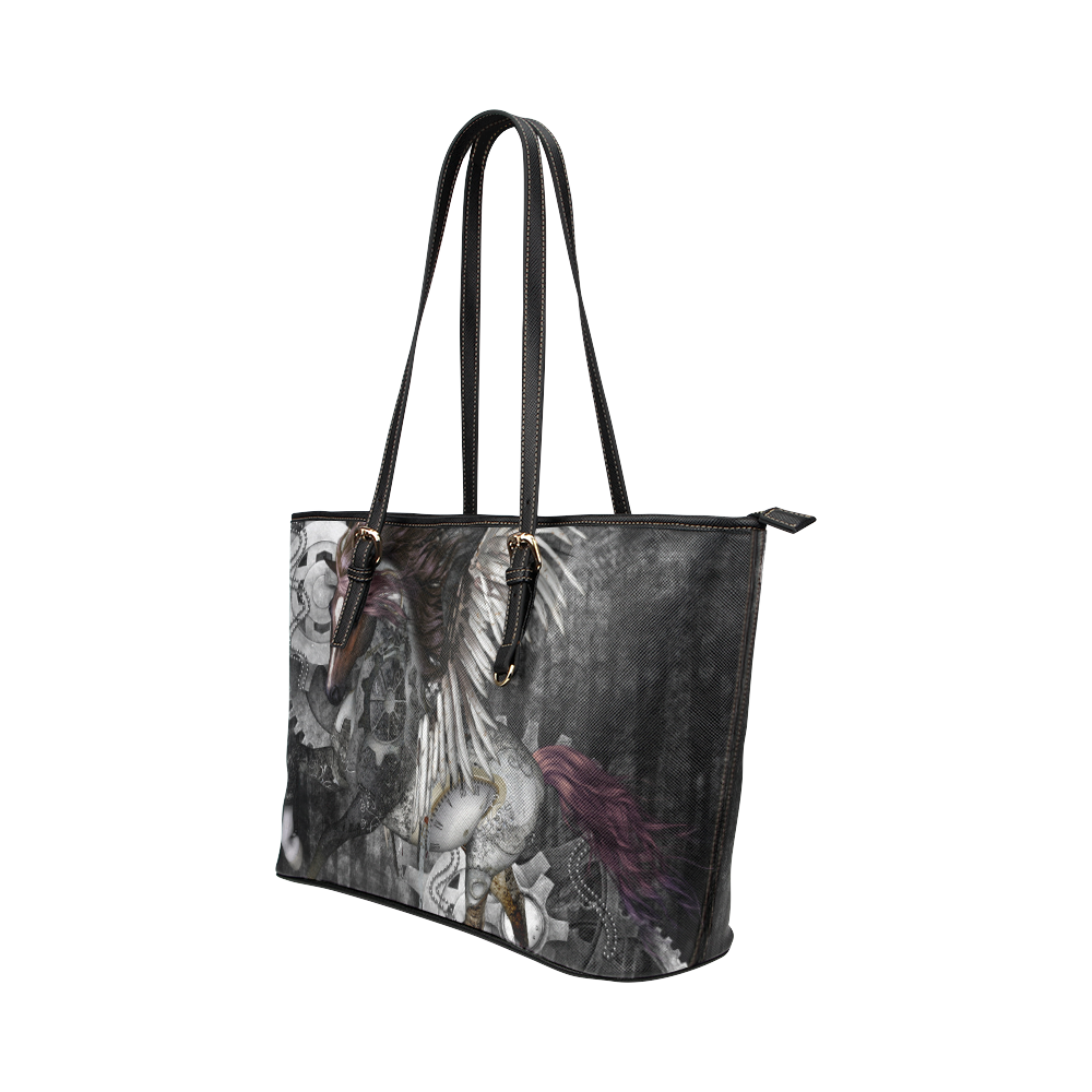 Aweswome steampunk horse with wings Leather Tote Bag/Large (Model 1651)