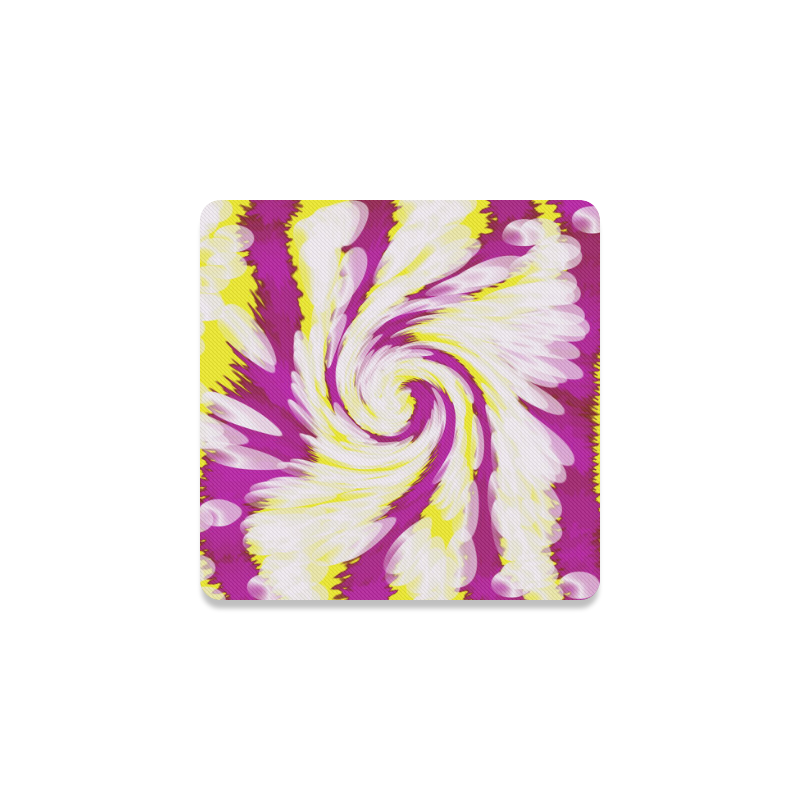 Pink Yellow Tie Dye Swirl Abstract Square Coaster
