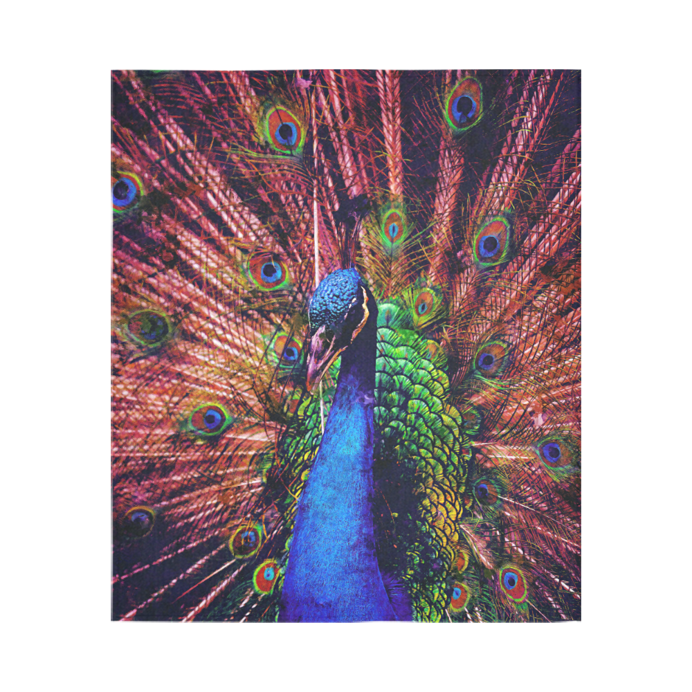 Impressionist Peacock Cotton Linen Wall Tapestry 51"x 60"