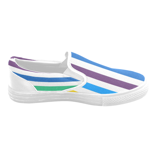Rainbow Stripes with White Men's Slip-on Canvas Shoes (Model 019)