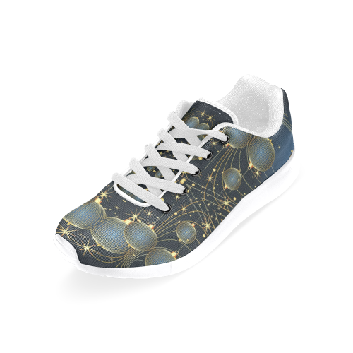 Golden Christmas Ornaments on Blue Women's Running Shoes/Large Size (Model 020)