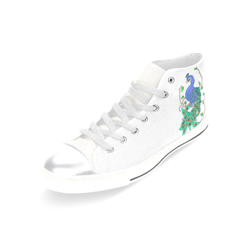 Pretty Peacock White Women's Classic High Top Canvas Shoes (Model 017)