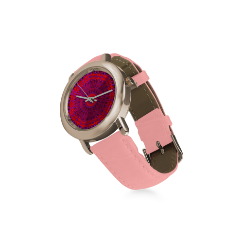 Indian Blanket Under Glass Fractal Abstract Women's Rose Gold Leather Strap Watch(Model 201)