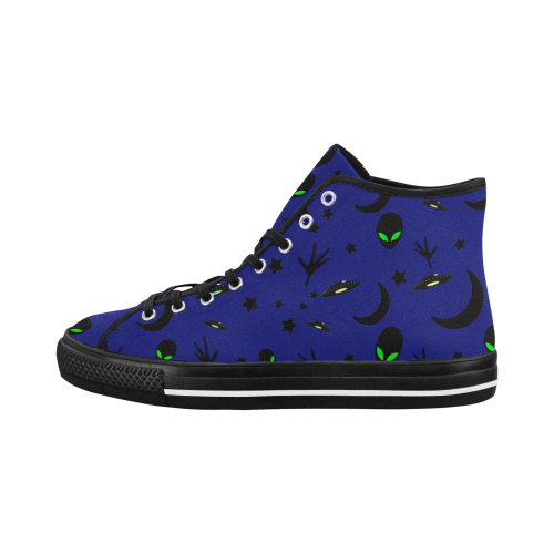 Alien Flying Saucers Stars Pattern on Blue Vancouver H Men's Canvas Shoes (1013-1)