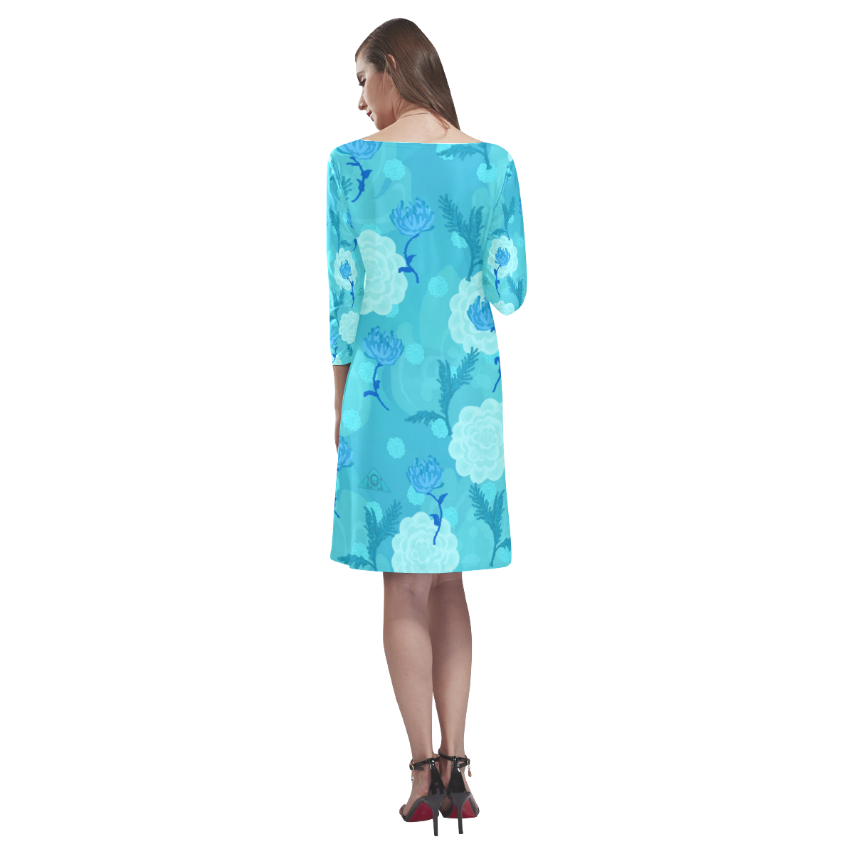 Blue Floral Rhea Loose Round Neck Dress(Model D22)