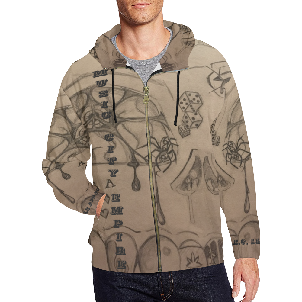mce skull hoodie All Over Print Full Zip Hoodie for Men (Model H14)