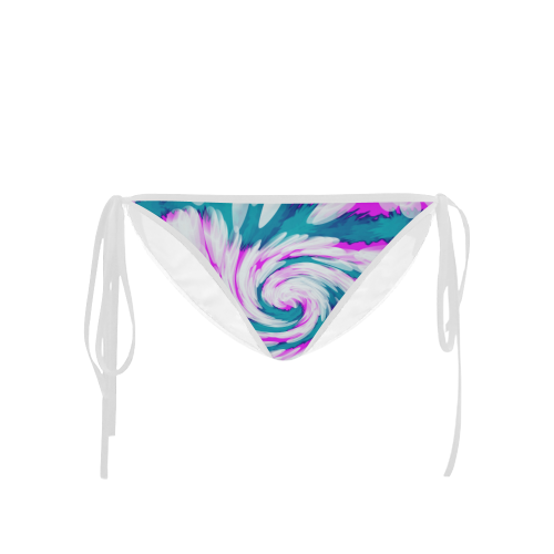 Turquoise Pink Tie Dye Swirl Abstract Custom Bikini Swimsuit Bottom