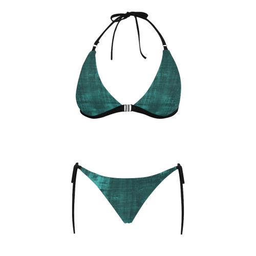 Turquoise Green Grunge Buckle Front Halter Bikini Swimsuit (Model S08)