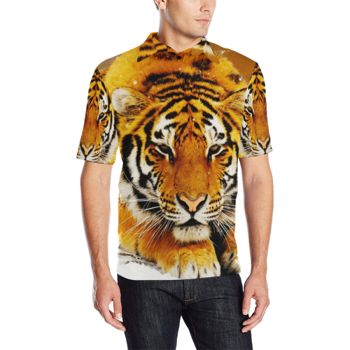 Siberian Tiger Men's All Over Print Polo Shirt (Model T55)