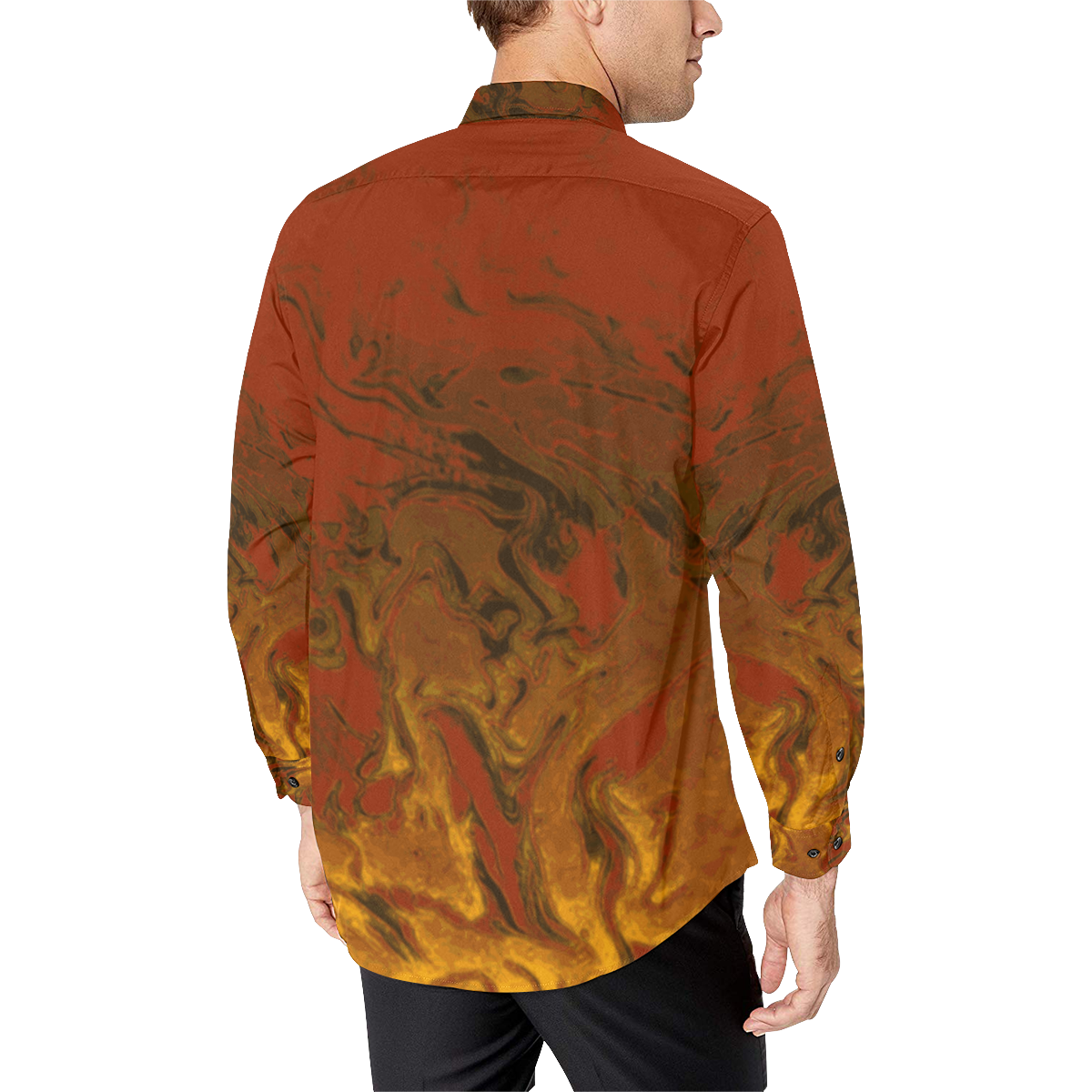 Eternal Fire - gold orange black red gradient swirl pattern Men's All Over Print Casual Dress Shirt (Model T61)