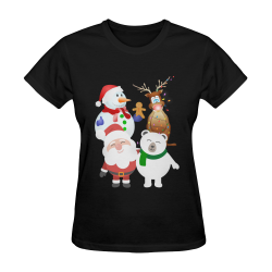 Christmas Gingerbread, Snowman, Santa Claus Black Sunny Women's T-shirt (Model T05)