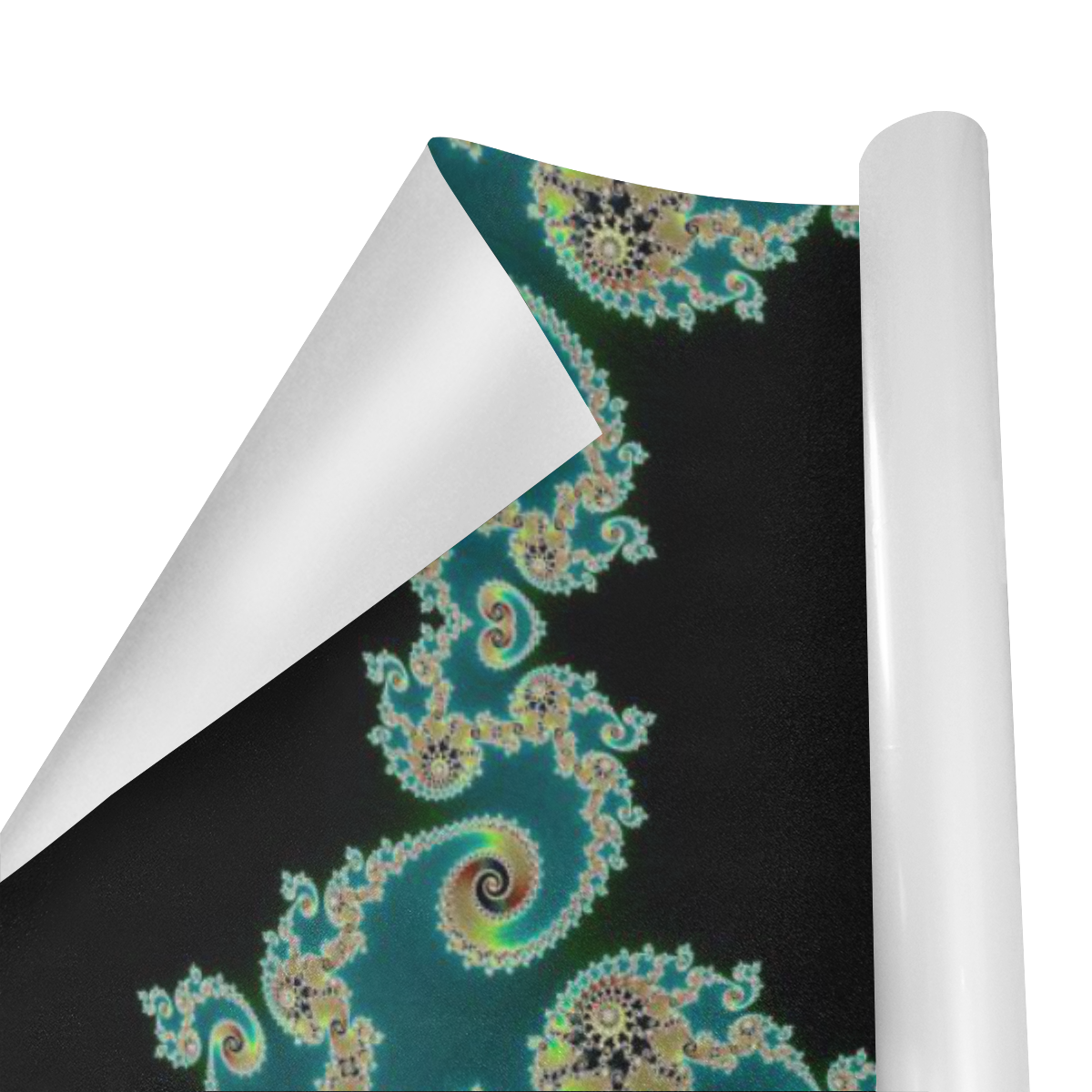 Aqua and Black  Hearts Lace Fractal Abstract Gift Wrapping Paper 58"x 23" (1 Roll)