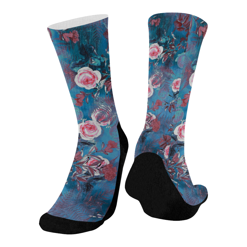 flowers 4 Mid-Calf Socks (Black Sole)