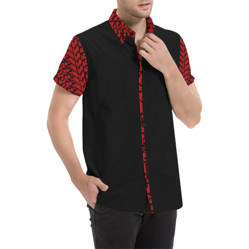 NUMBERS Collection 1234567 Black/Cherry Red Men's All Over Print Short Sleeve Shirt (Model T53)