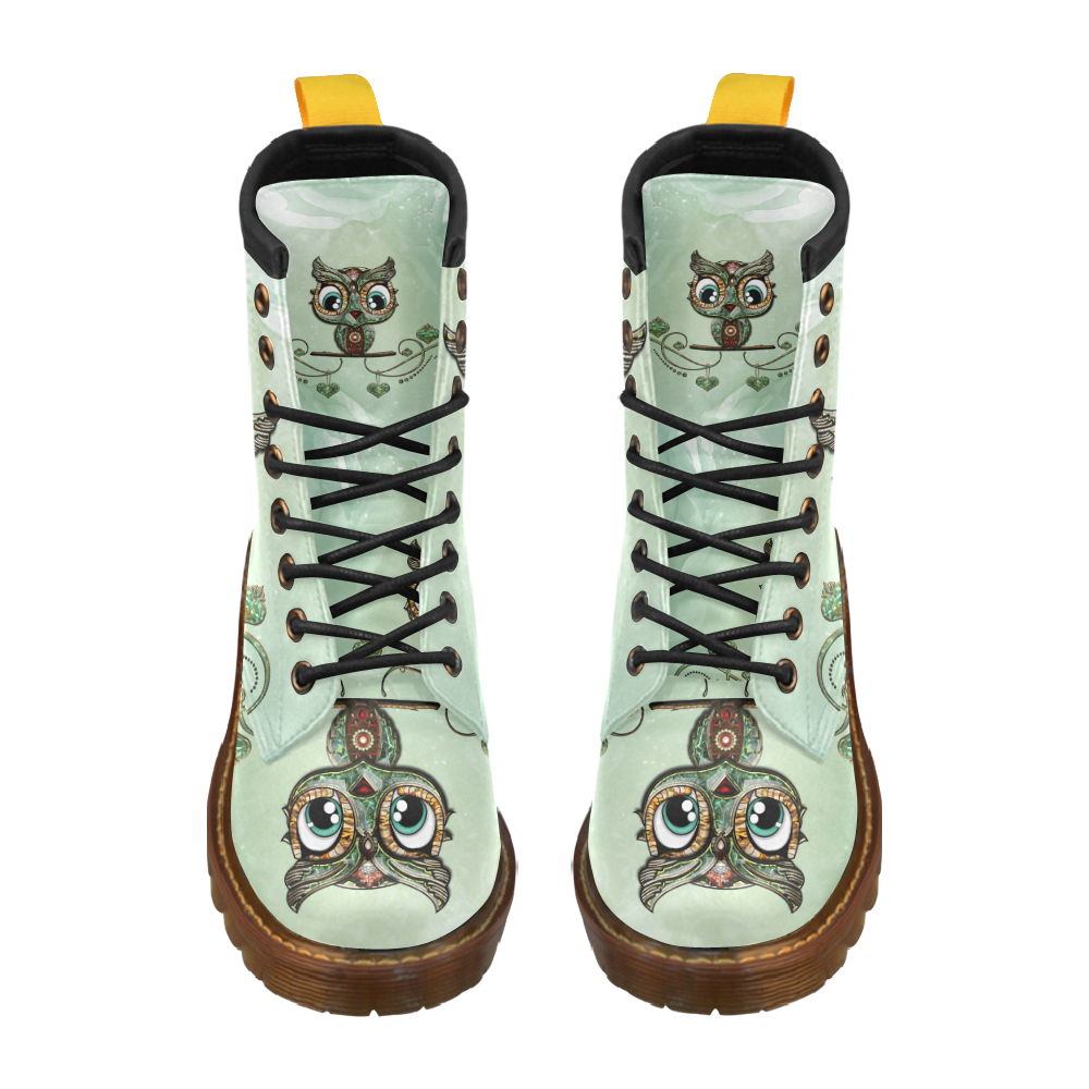Cute little owl, diamonds High Grade PU Leather Martin Boots For Women Model 402H