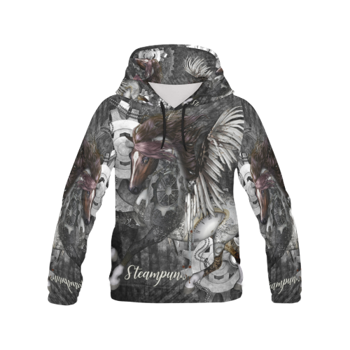 Aweswome steampunk horse with wings All Over Print Hoodie for Women (USA Size) (Model H13)