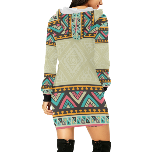 Beautiful Ethnic Tiki Design All Over Print Hoodie Mini Dress (Model H27)
