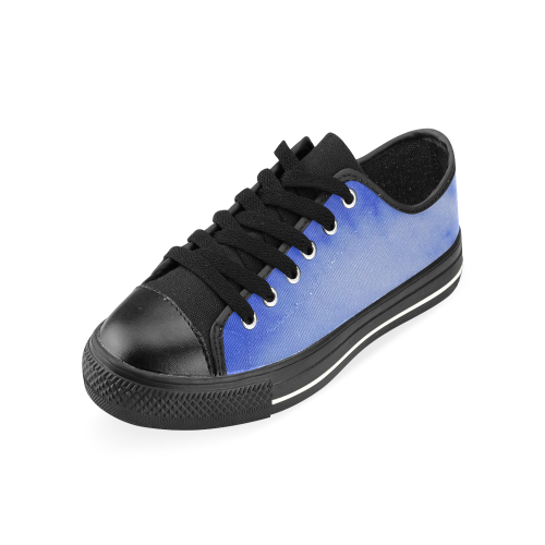 Blue Clouds with blk sole Low Top Canvas Shoes for Kid (Model 018)
