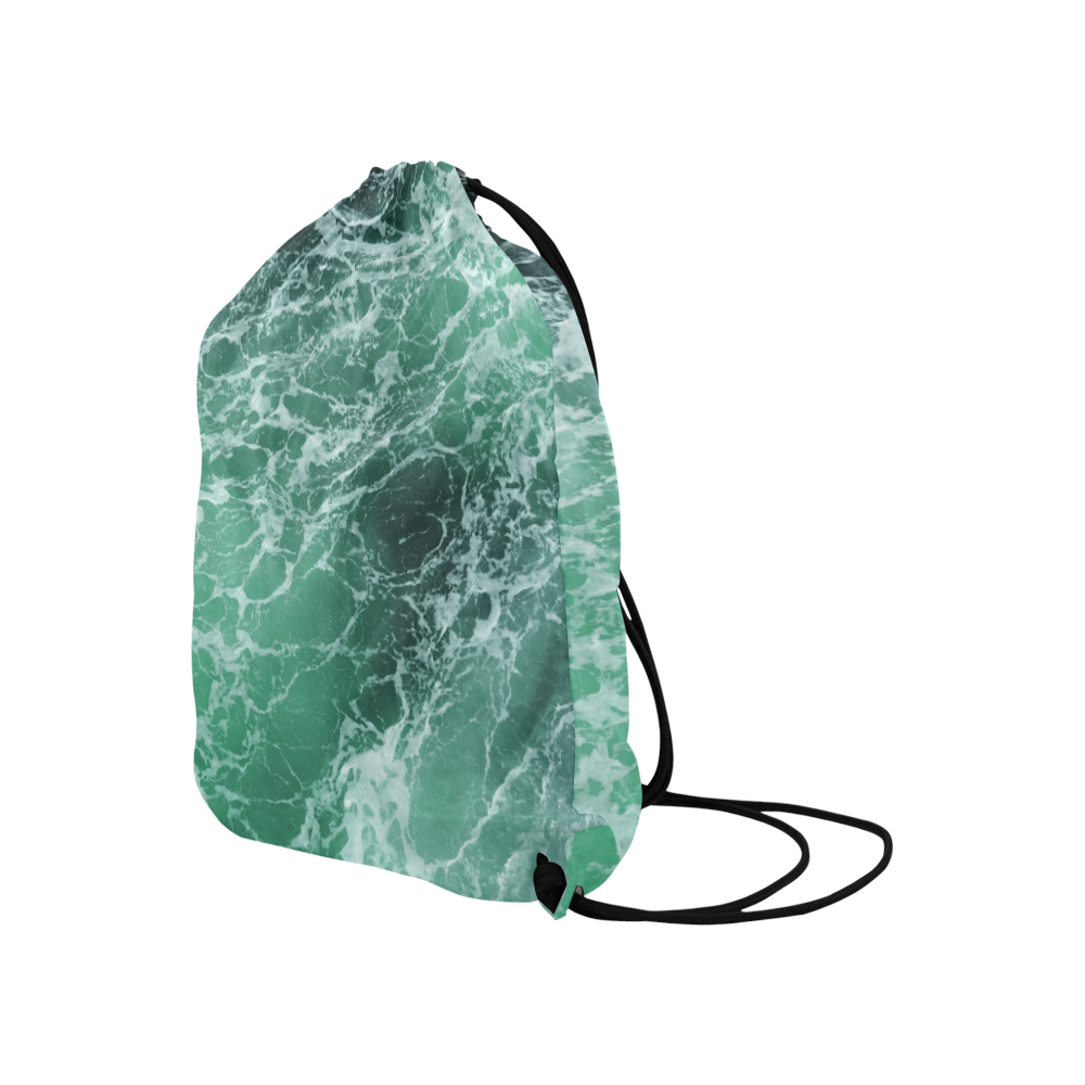Green Ocean Wave. Large Drawstring Bag Model 1604 (Twin Sides)  16.5"(W) * 19.3"(H)