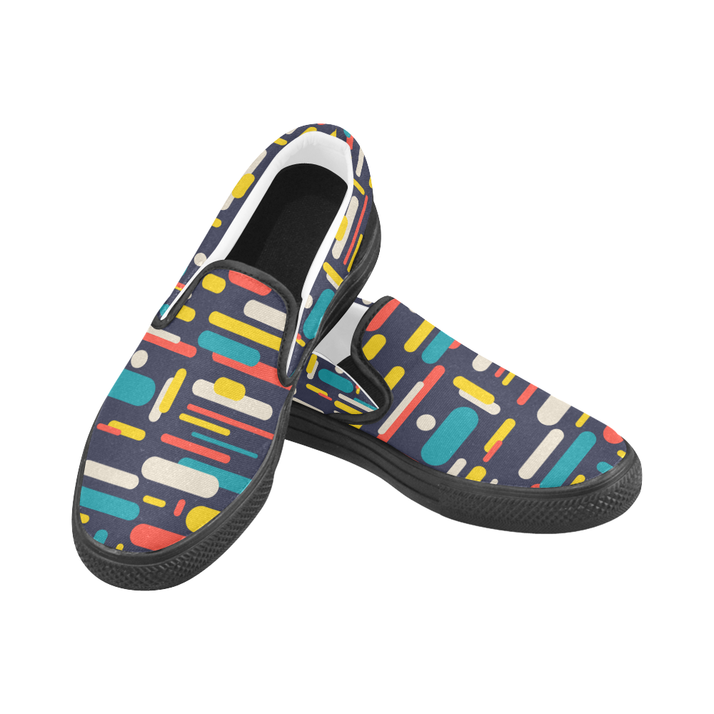 Colorful Rectangles Slip-on Canvas Shoes for Men/Large Size (Model 019)
