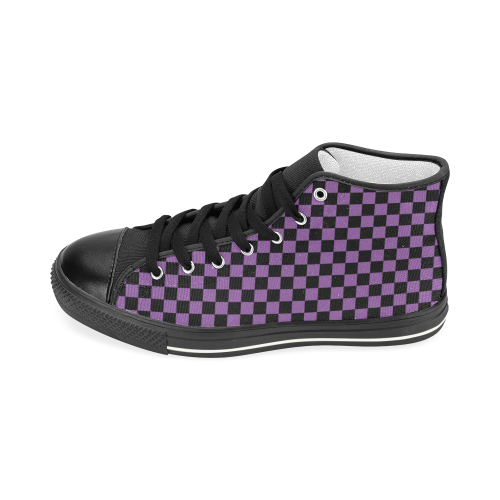 Violet Checkered Women's Classic High Top Canvas Shoes (Model 017)