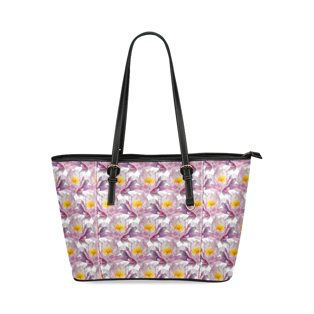 floral tote bag Leather Tote Bag/Large (Model 1640)