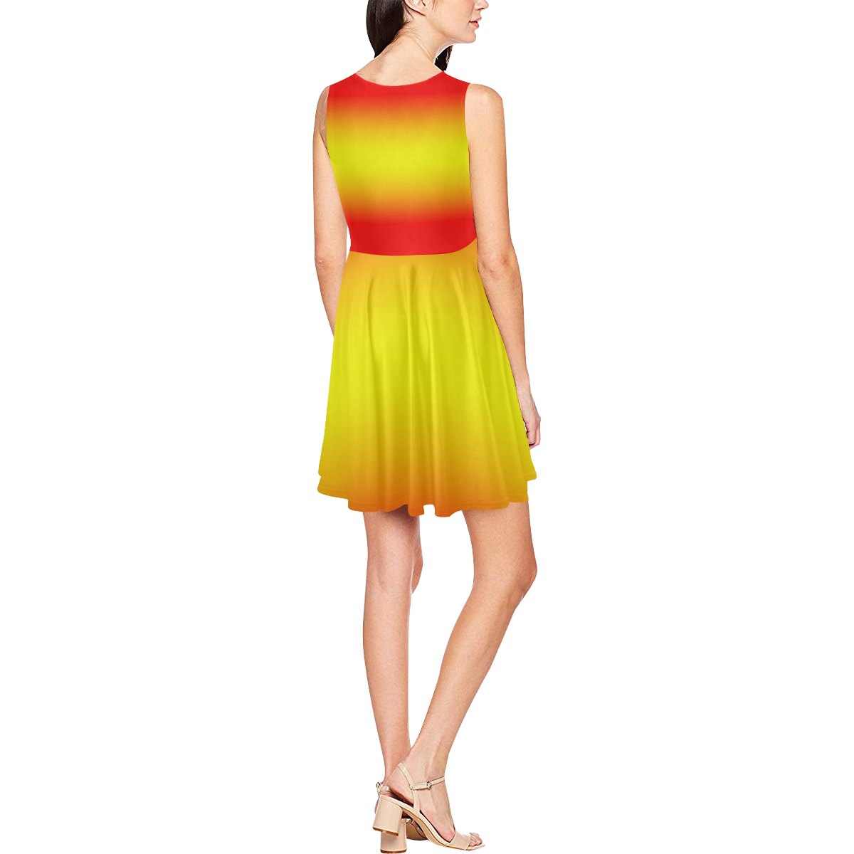 Red Yellow Red Thea Sleeveless Skater Dress(Model D19)