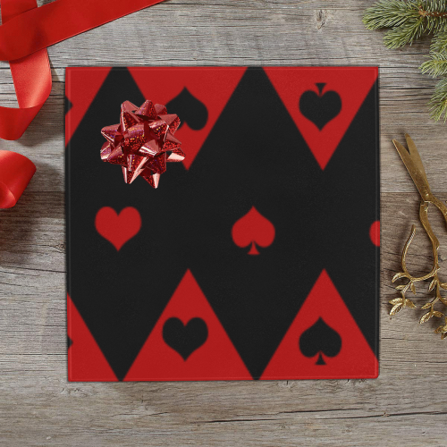 Las Vegas Black Red Play Card Shapes Gift Wrapping Paper 58"x 23" (3 Rolls)