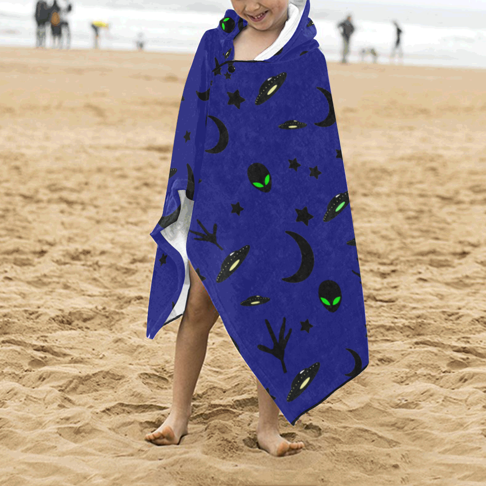 Alien Flying Saucers Stars Pattern Kids' Hooded Bath Towels