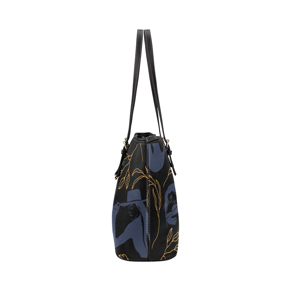 Boho Black Tote Leather Tote Bag/Small (Model 1651)